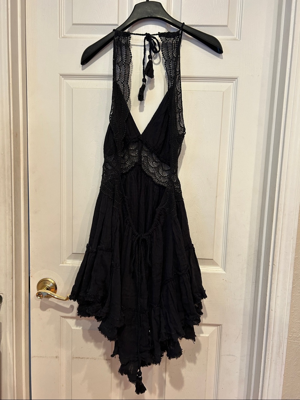 Free People Black Crochet-Trim Backless Halter Dress - Picture 3 of 4